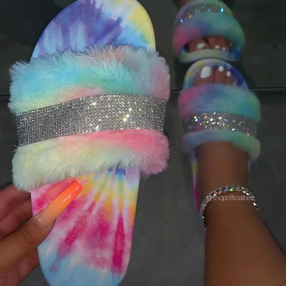 

2020 New fashion arrival fashion fluffy slide sandals fur slippers for girls.