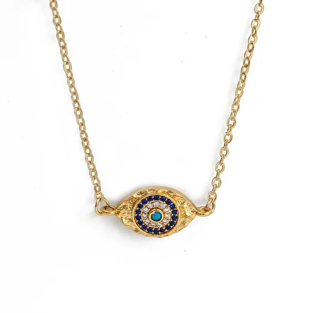 

Amazon Hot Sale Gold Plated Oval Link Chain Turkish Devil Eye Necklace Micro Inlaid Cubic Zircon Evil Eyes Necklace For Women, Picture