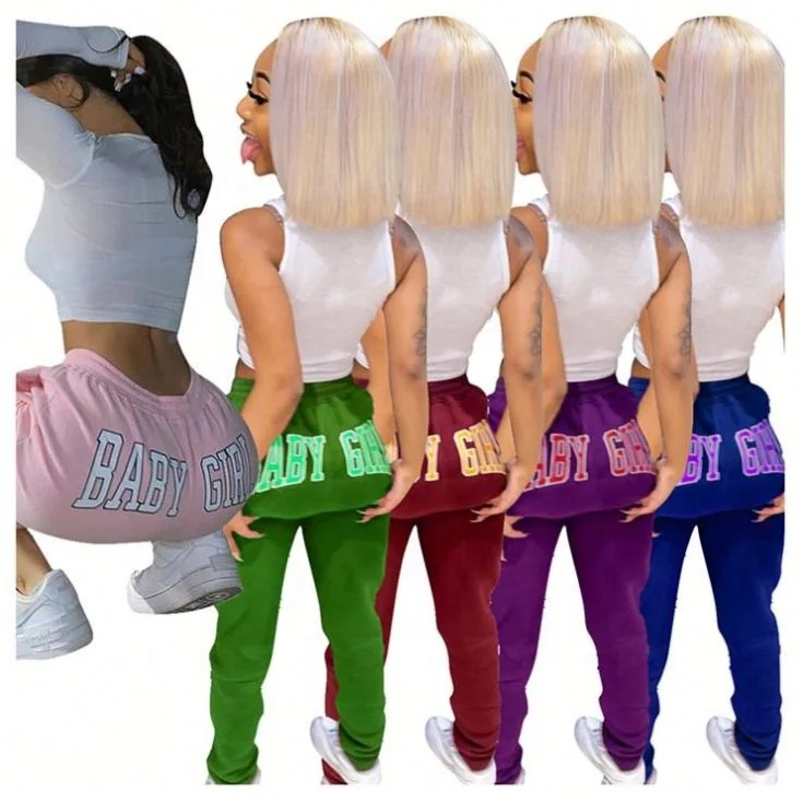 

Hot Selling 2021 New Style Female Solid Back Letter Print Jogger Pants Bottoms Ladies Trousers