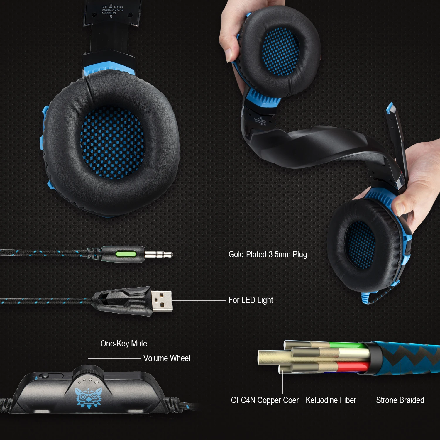 

Onikuma K2 Pro 3.5mm Stereo Surround Sound Noise Cancelling Gaming Headset with LED Light & Microphones Gaming Headphones