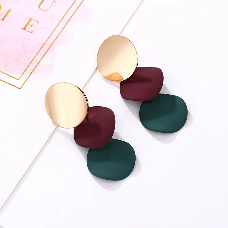 

Geometric concave and convex paint wholesale small color round earring