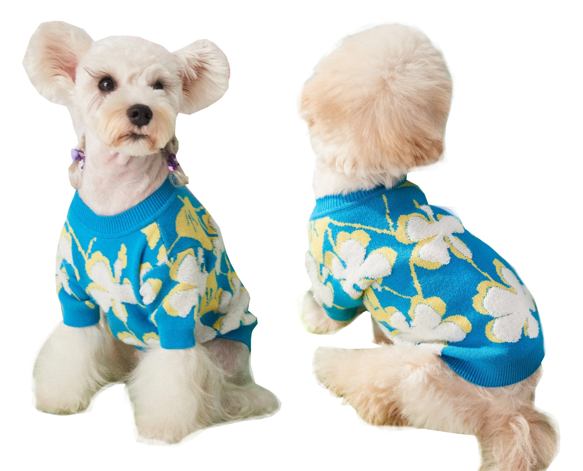 

Pet pink round neck sweater autumn and winter cartoon pattern dog pullover, White