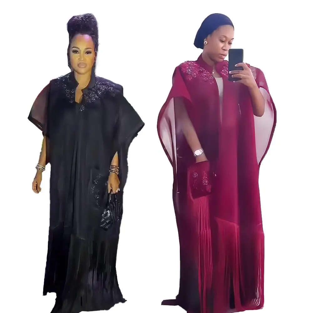 Popular Design Women Dress Mesh Dress Two Piece Set Womens Clothing Rhinestone Decoration African Clothes