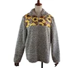 New Arrived Women 1/4 Zip Patch Leopard Sunflower Fleece Sherpa Fabric Pullover