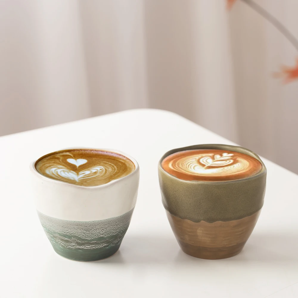 

Custom 240ml Irregular Kiln Reactive glaze ceramic latte mug porcelain Arabian Espresso coffee Cup