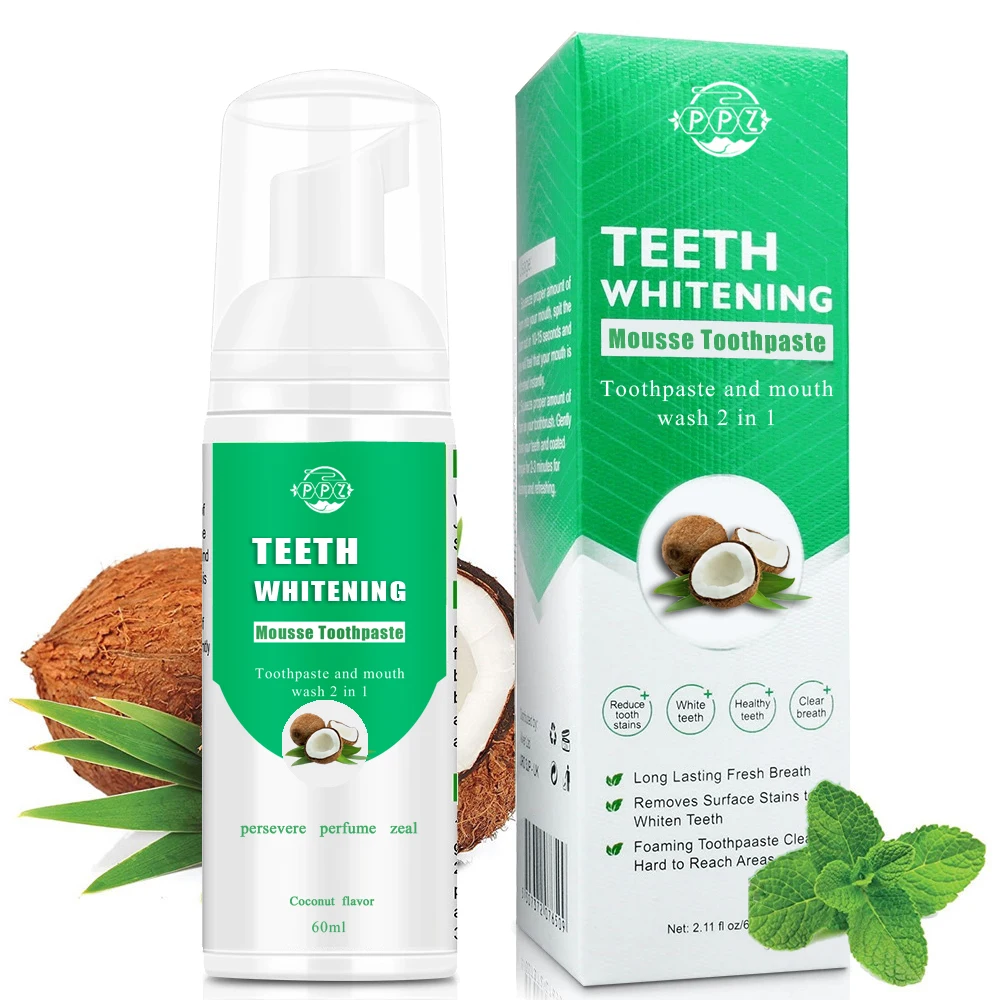

Natural xylitol herbal coconut oil tooth whitening foam toothpaste