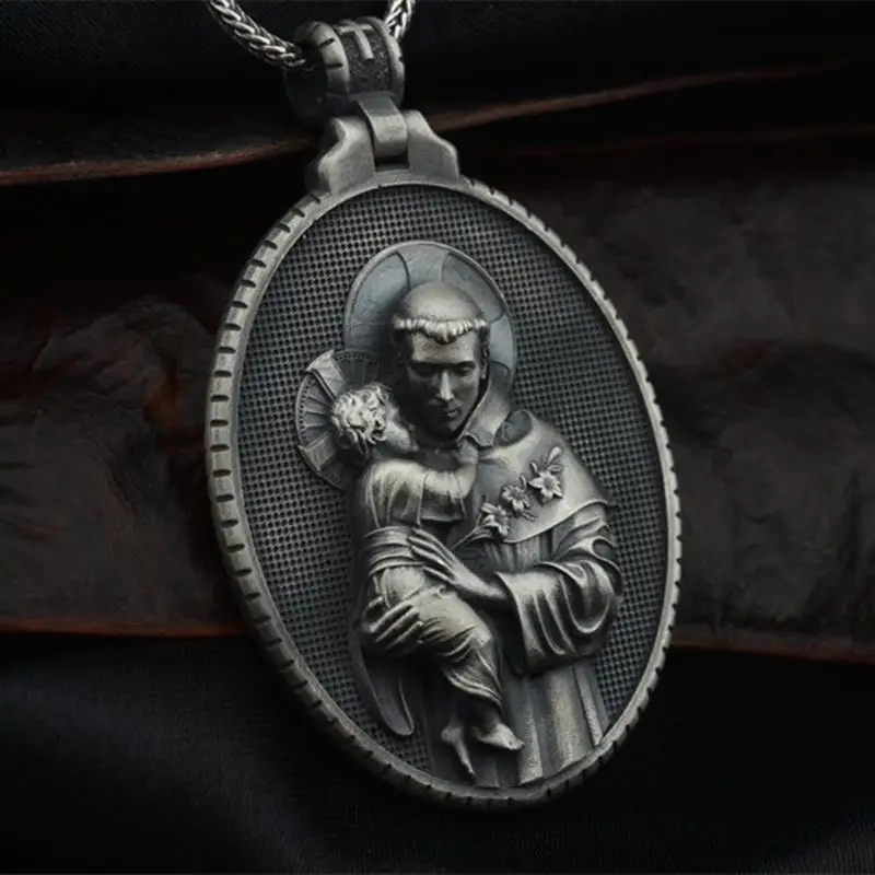 

Saint Anthony the Great Vintage Necklace Religious Necklace Hip Hop Men's Necklace
