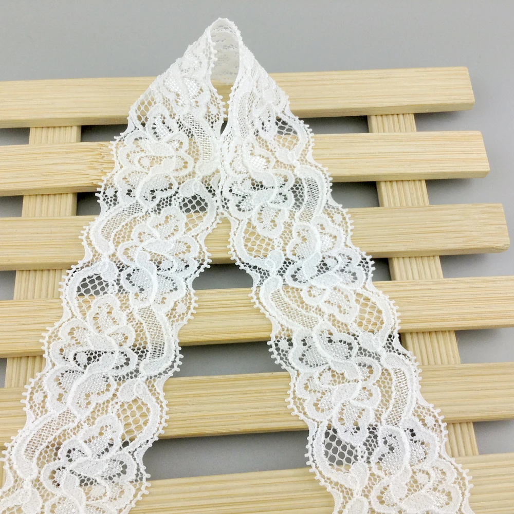

Factory supplied rose pattern stretch elastic lace trims for lingerie made of nylon and spandex, White