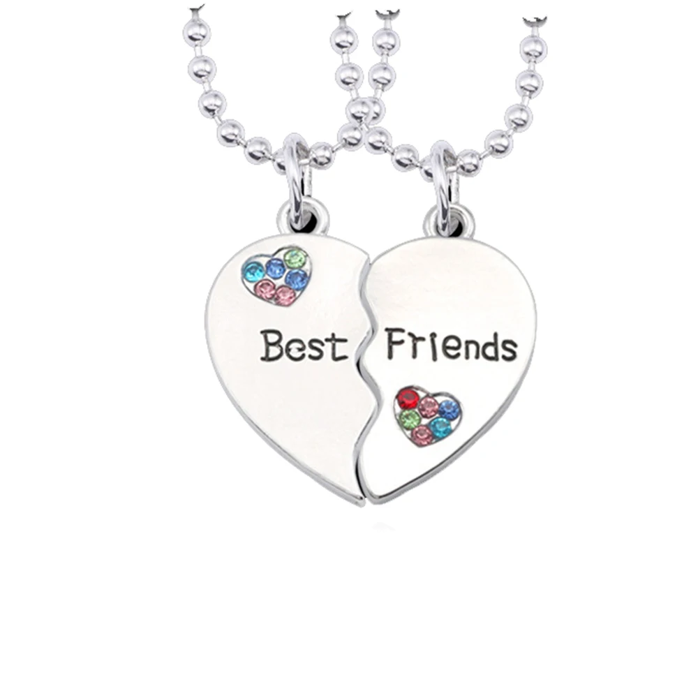 

Wholesale Custom Heart Necklace Silver Best Friends Letters Pendant Charms Friends Necklace, Sliver color