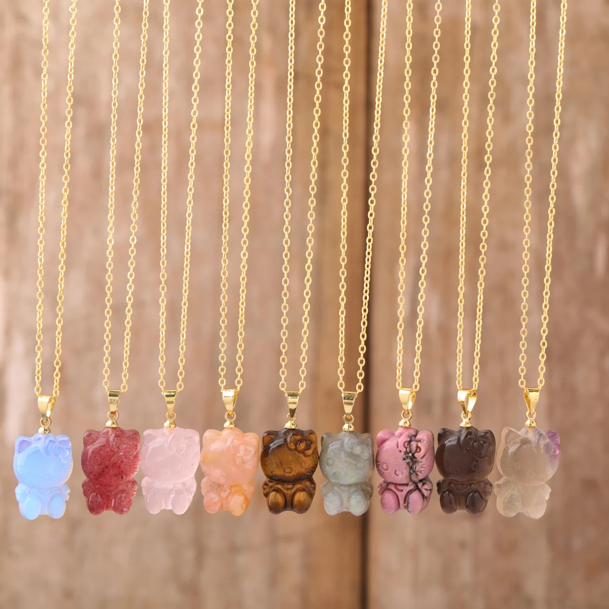 

Mini Crystal Kitty Cat Pendant Necklace for Kids Girl Birthday Gift Healing Stone Carving Necklaces Pretty Jewelry