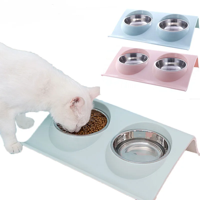 

Double Dog Bowl Stainless Steel Pet Food Water Feeder Bowl Supplies Feeding Dishes