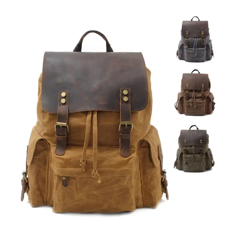 

Vintage large capacity waterproof hiking travelling Unisex military bagpack outdoor canvas military rucksack backpack
