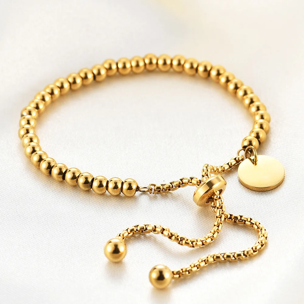 

Dropshipping Fashion Jewelry New Ins Style Stainless Steel Beads Bracelet 18K Gold Plated With Customer Disco Charm Bracelet