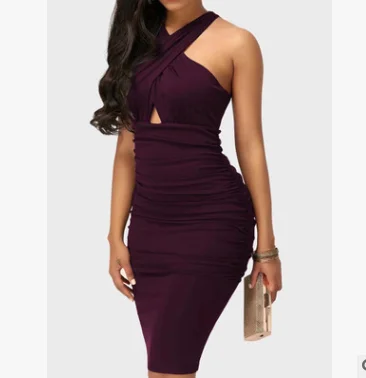 

Party Wear 5 Colors Women Vestidos Dress Sleeveless Long Bandage Bodycon Dress, Burgundy, purple, navy blue, black, dark blue