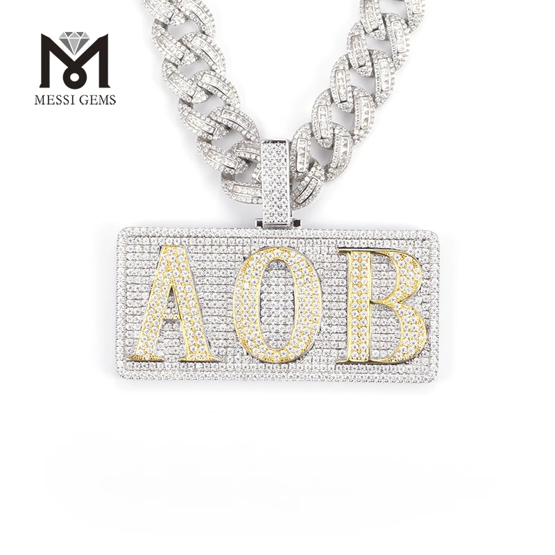 

Messi gems Best Selling Hip hop custom jewelry hand setting silver moissanite diamond iced out cuban pendant