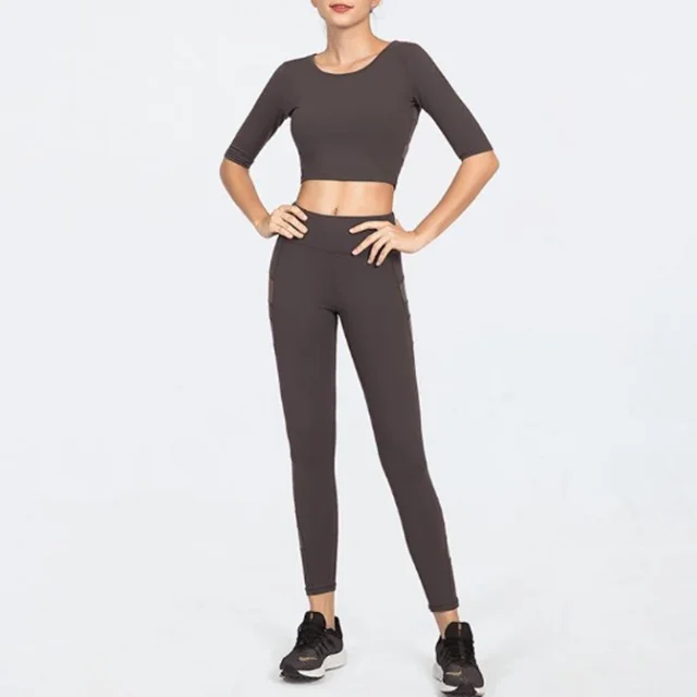 

Cross border autumn and winter new yoga suit women's mesh splicing suit slim fitness gym exercise two pieces