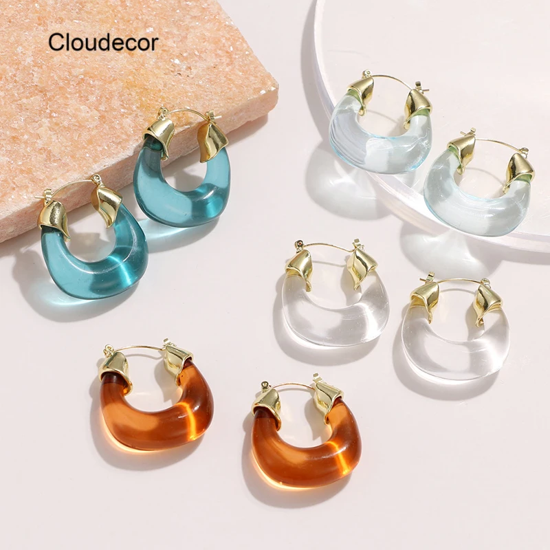 

Clear U Shaped Resin Hoop Earrings Trendy Designer Earrings Famous Brands Acrylic Earrings Brown Statement Women Jewelry