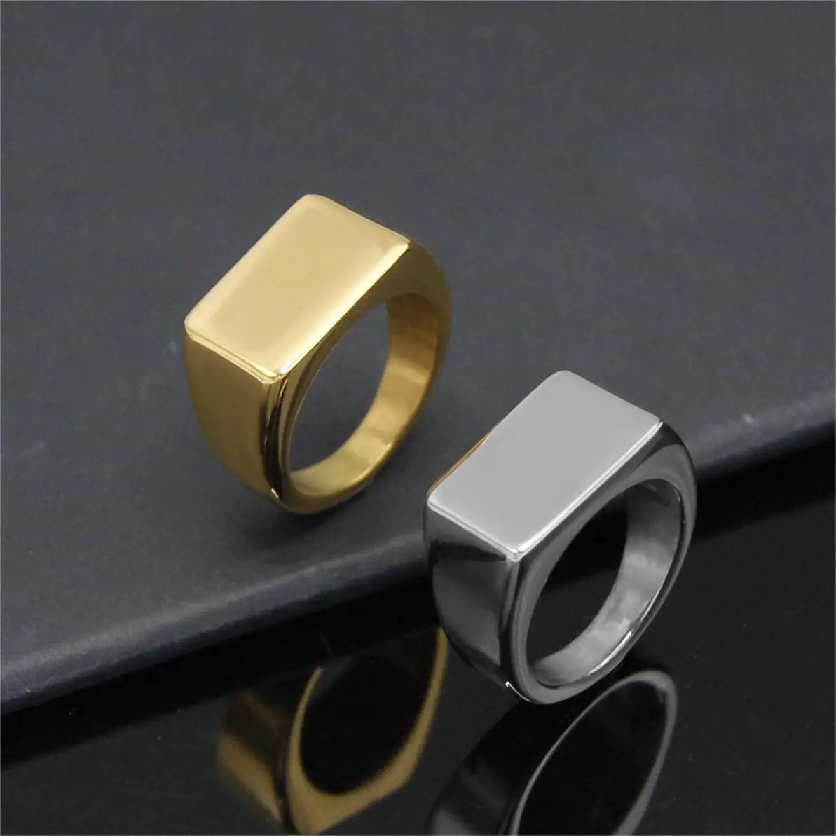 

Factory Wholesale Titanium Steel Jewelry Stainless Steel Jewelry High Polish Smooth Rectangle Ring Men