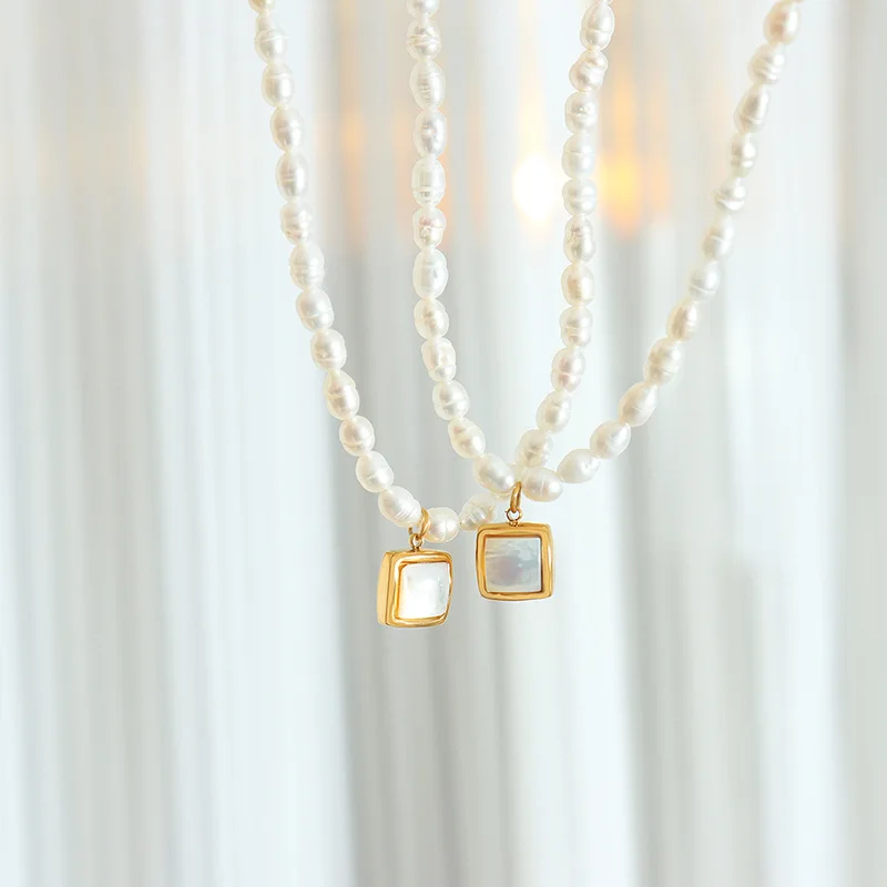 Fashion 18k Gold Baroque Freshwater Pearl Bead Shell Necklace Stainless Steel Shell Pendant Necklace colier pour femme