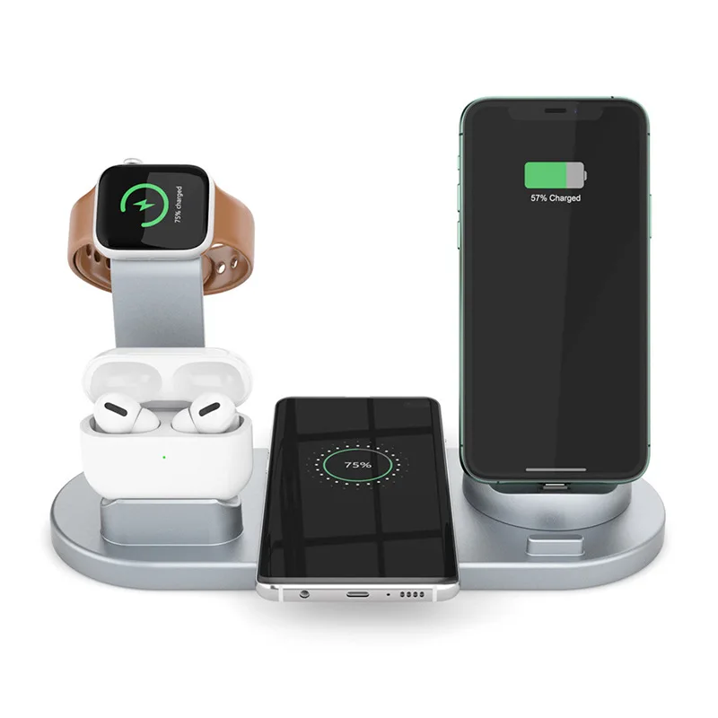 

6 in 1 smart portable Qi phone holder watch fast wireless charging station pad dock QI universal 10w wireless charger stand