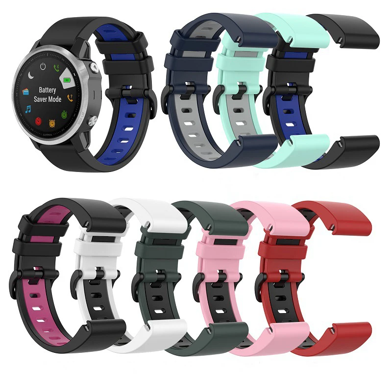 

Double color  watch strap for garmin fenix6 Sapphire silicone watchband for garmin fenix strap, 8 colors