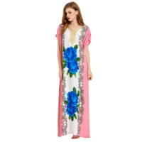 

Popular printed flower Golden neckline india long dress maxi Islamic Clothing