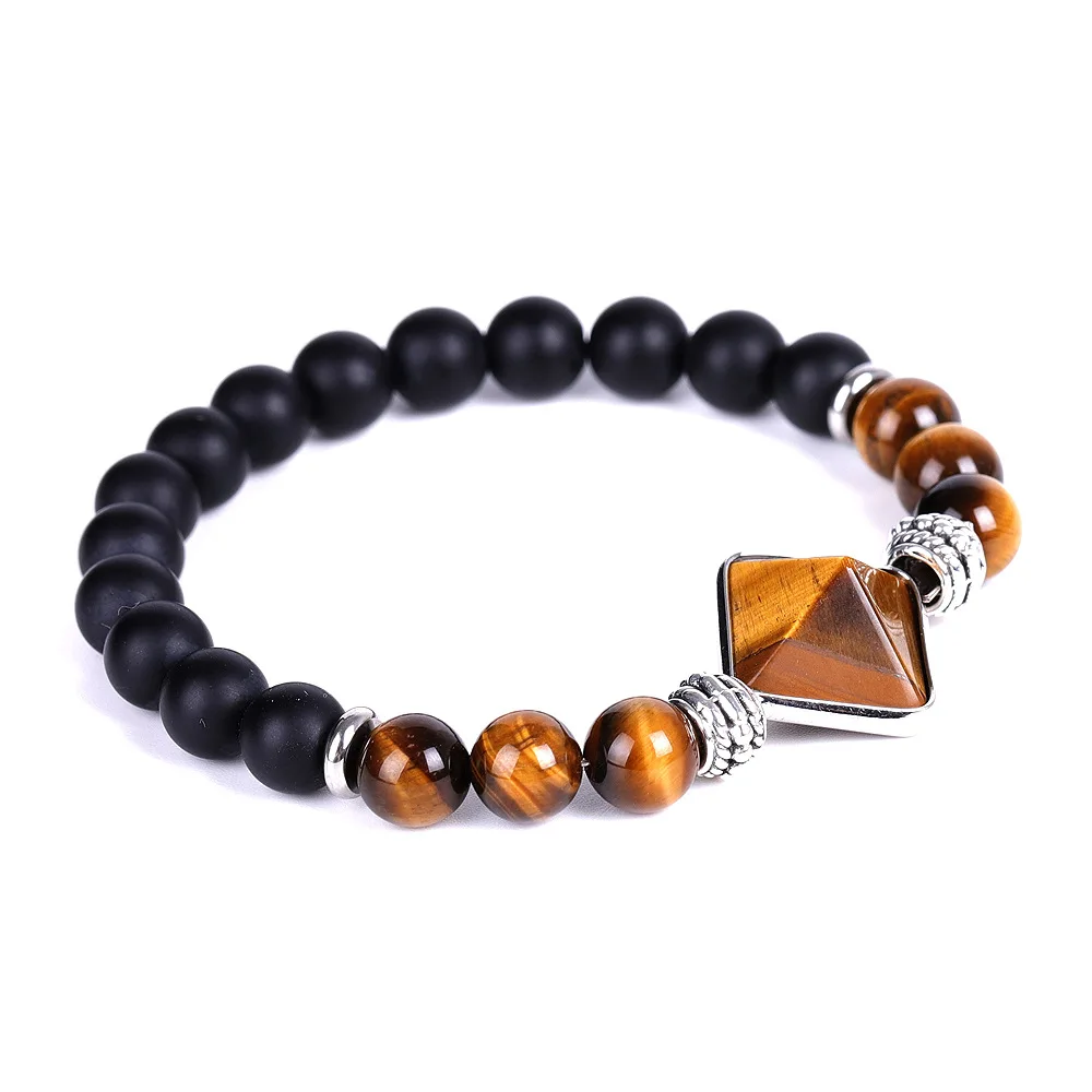 

8mm Natural Brown Tiger Eye Beads Pyramid Shaped Charm Semi-precious Stone Bracelet for Men Women