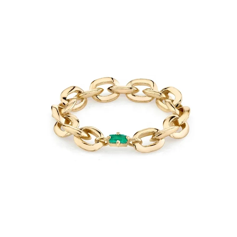 

925 Sterling Silver Fashion Colored Baguette Chain Link Gold Ring Women