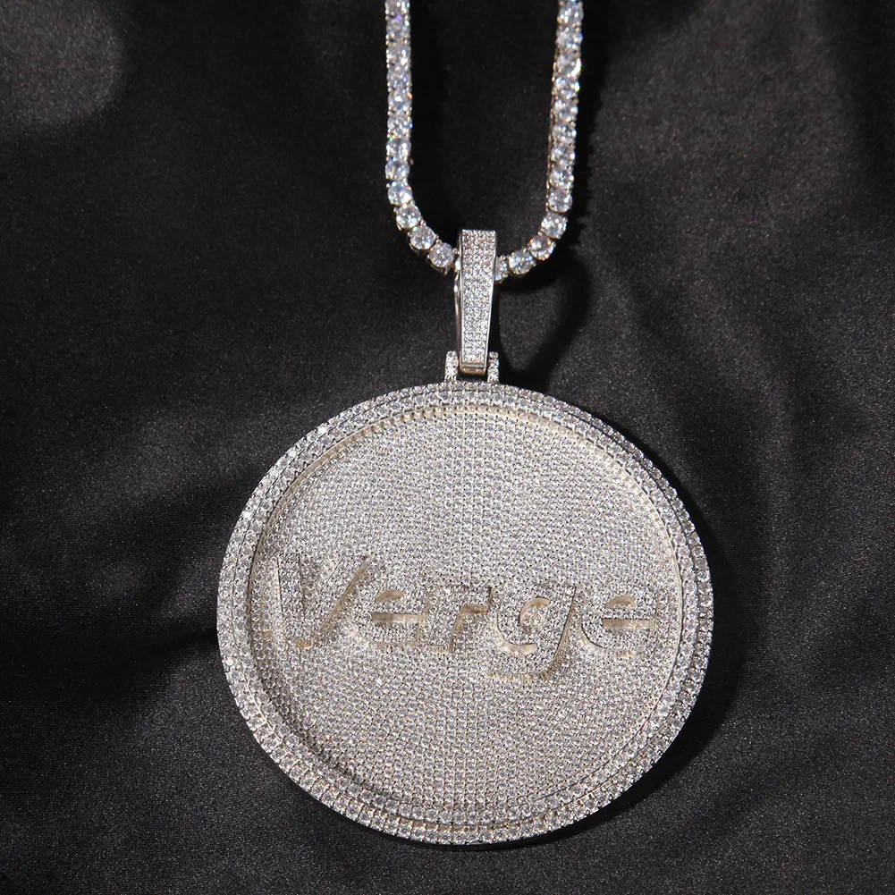 

8cm big size circle round custom text iced out pendant personalized name letter necklace jewelry hip hop style