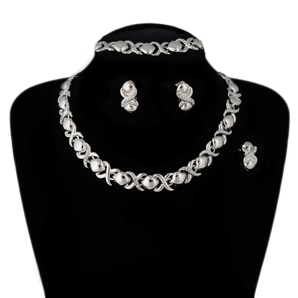 

BPOYB Charms Xoxo Necklace Set Earrings Bracelet Ring 4 Pieces Luxury Duabi African ladies Jewelery Pakistani Jewellery