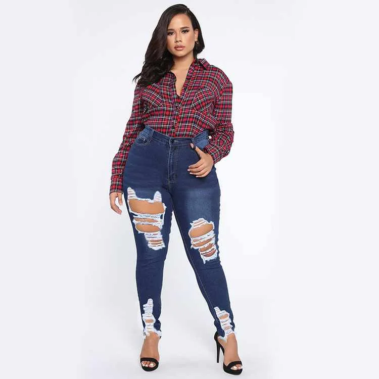 

Women's Elastic Hole Slim Fit Plus Size Pants Women's Trousers Jeans Female, Picture color