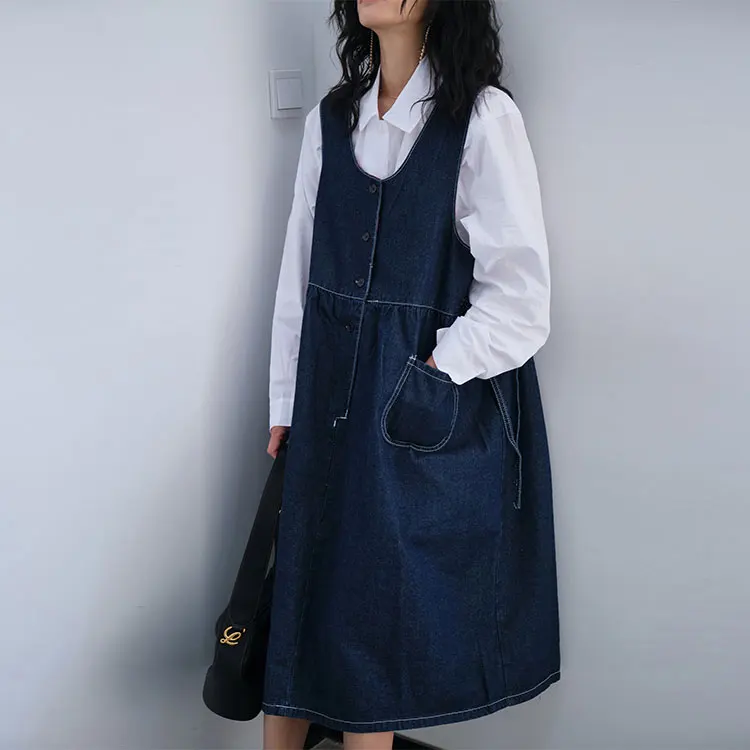 

Japanese plaid denim blue strap ladies women casual