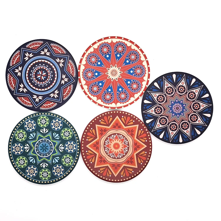 

Oem Customized Sets Mandala Pattern Printed Ceramic Absorbent 4 Inches Round Coasters For Drinks Tea Coffee Beer Cup Mats&pads, Colorful