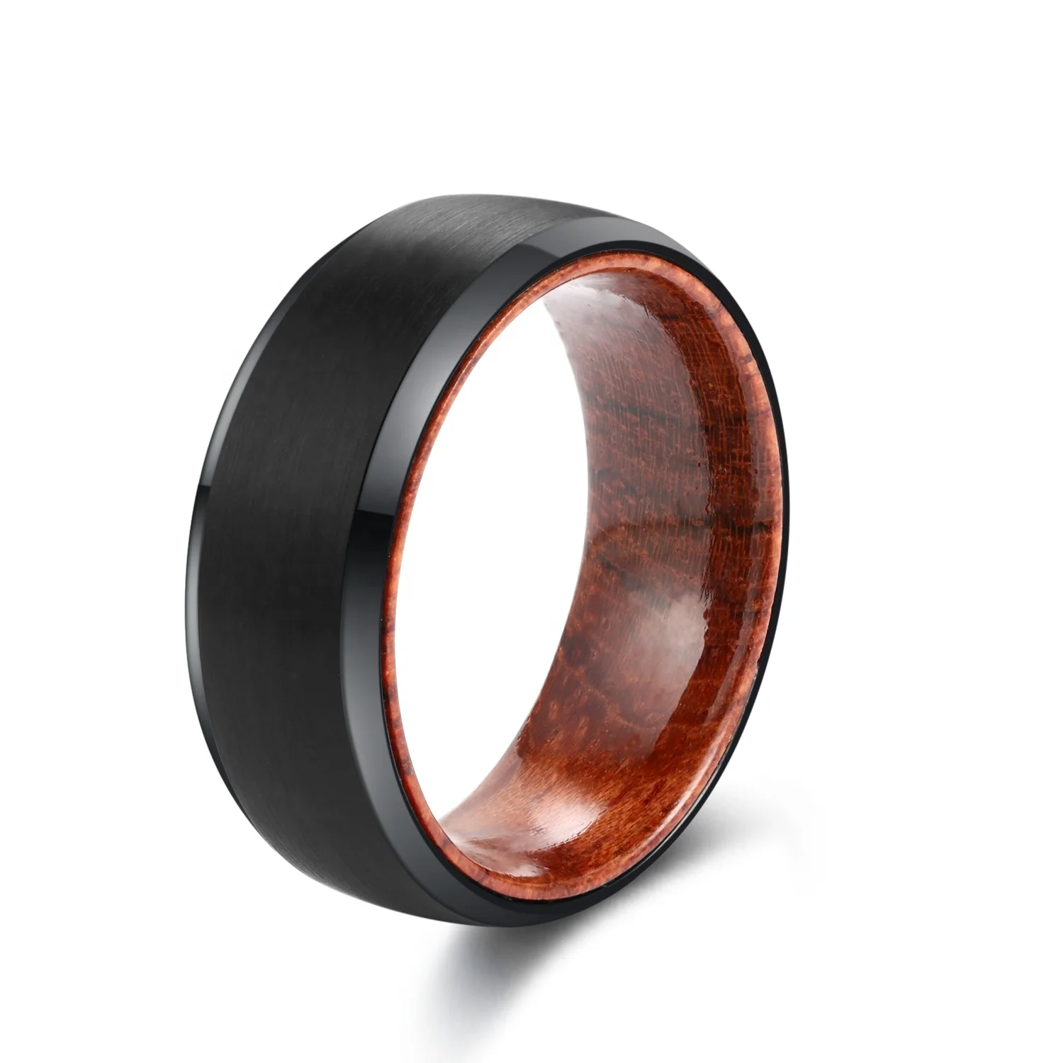 

POYA Men's 8mm Brushed Black Tungsten Ring with Wood Inner Wedding Ring