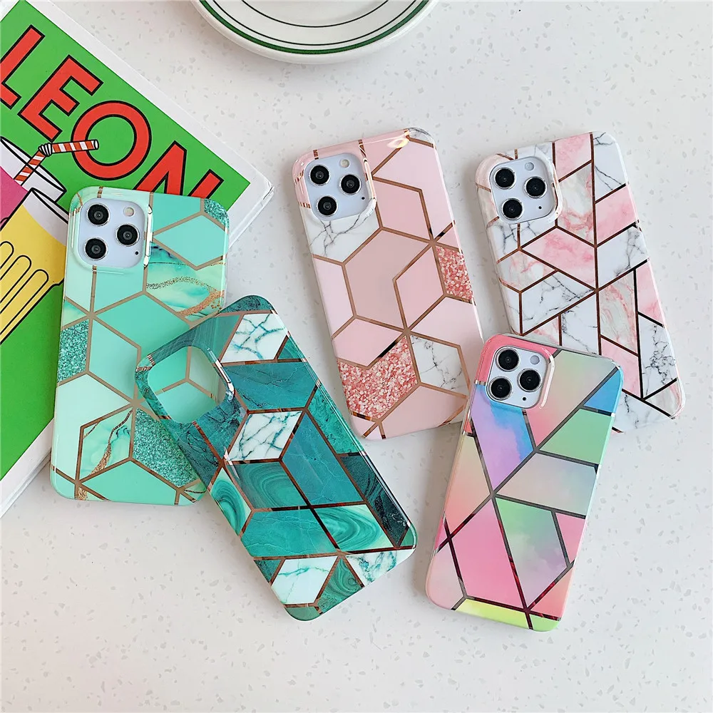 

Plated Geometric Marble Soft TPU Cell Phone Case Cover for Apple iPhone 12 13 Pro Max 11 XS Max XR, 4 colors optional