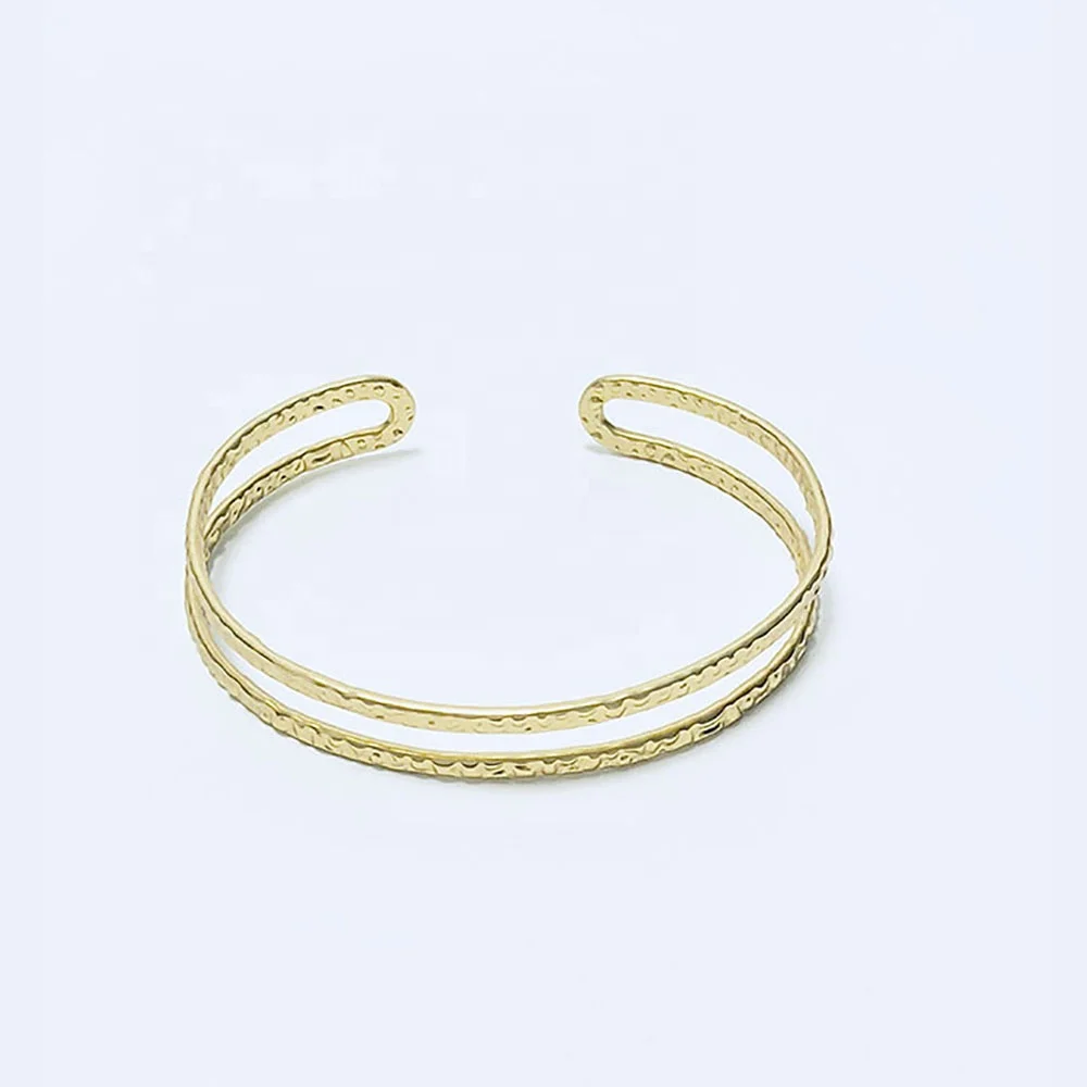 

Hammered Brass 18k Gold Plating Cuff Bangles Open Adjustable Stacking Bracelet Design