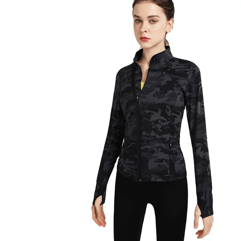 

Fashion Fitness Clothes Running Training Long-sleeved Tops Yoga Clothes Temperament Camouflage Zipper Jacket