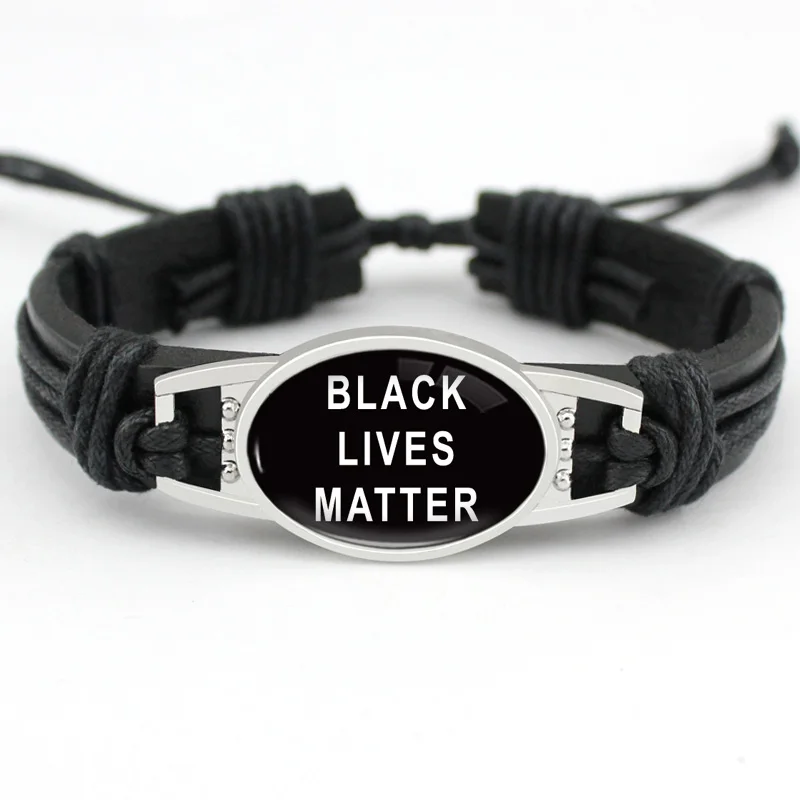 

I can't Breathe Black Lives Matter Support the Black Stay Woke Leather Bracelets for Women Men Bangles, Silver plated