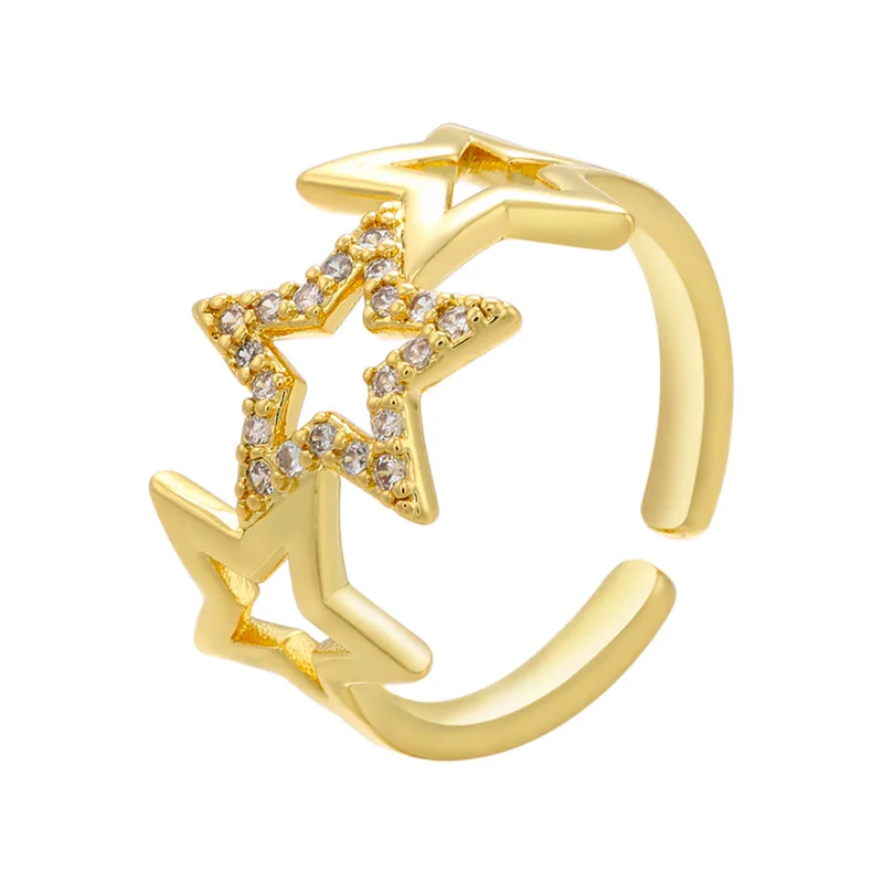 

2021 New Arrival Gold Silver Plated CZ Cubic Zirconia Star Open Ring Bling Crystal Hollow Star Ring For Women