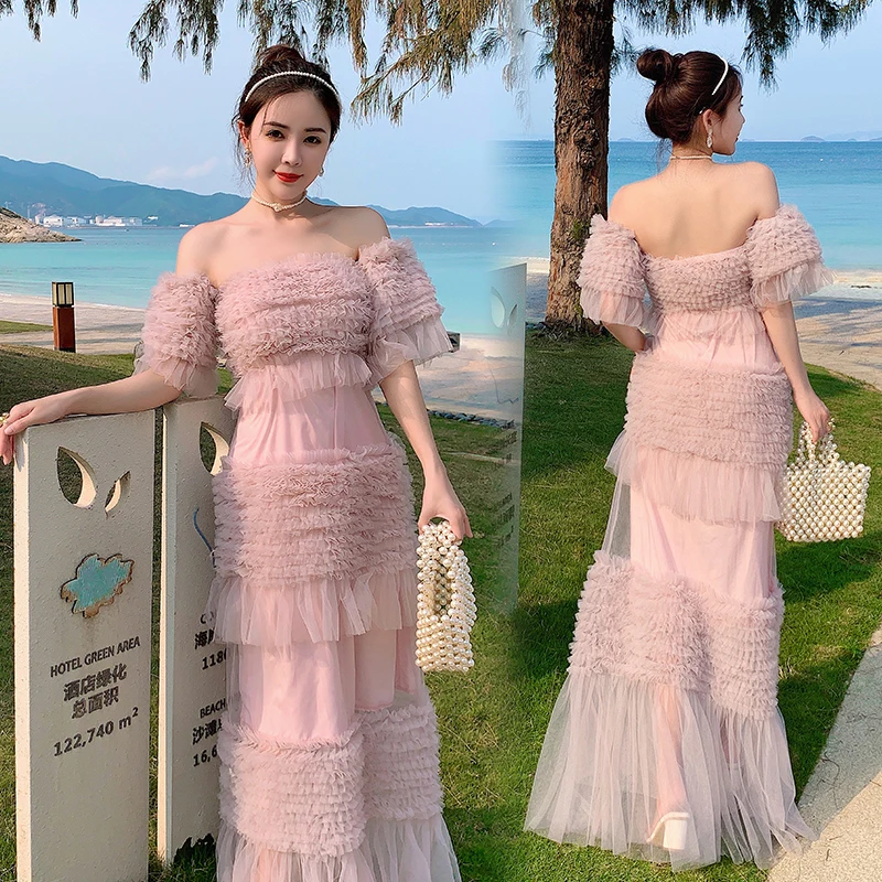 

In stock sales 2021 new woman clothes wholesale fashion apparel elegant casual dresses mesh stitching high-end Prom Dresses, Customized color