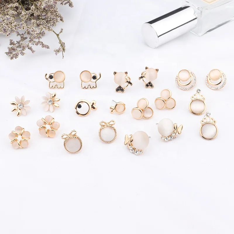 

Japan Korean New Trendy Opal Stone Flower Stud Earrings For Women Fashion Bijoux Lovely Animal Oorbellen Gifts, As picture shows