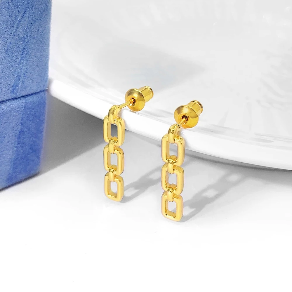 

womens chain stud earrings gold 18k gold plated