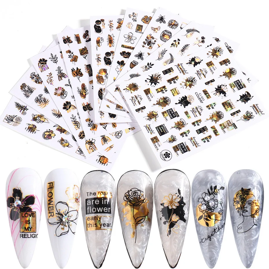 

Misscheering Black Bronzing Animals Plants and Flowers Love English Series Nail Stickers