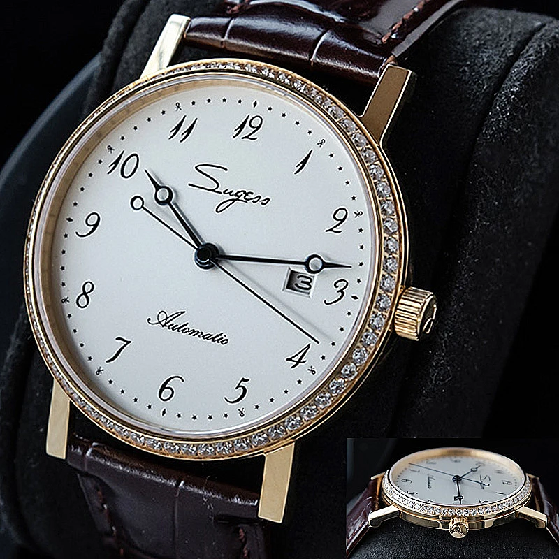 

Men's Ultra Thin Automatic Mechanical Watch Diamond Stainless Steel Waterproof Male Watches Calendar Business Clock
