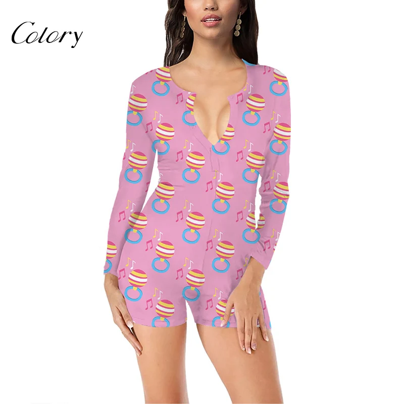 

Colory Printed Graffiti Long Sleeve Luxury Onesie Designer Romper, Picture shows
