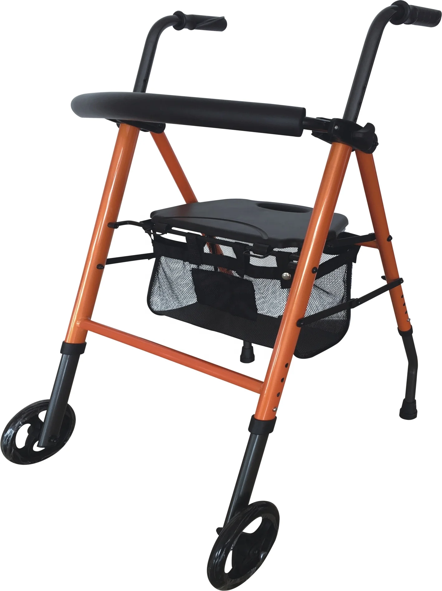 2 Wheels Aluminum Adjustable Foldable Rollator With Basket And Seat