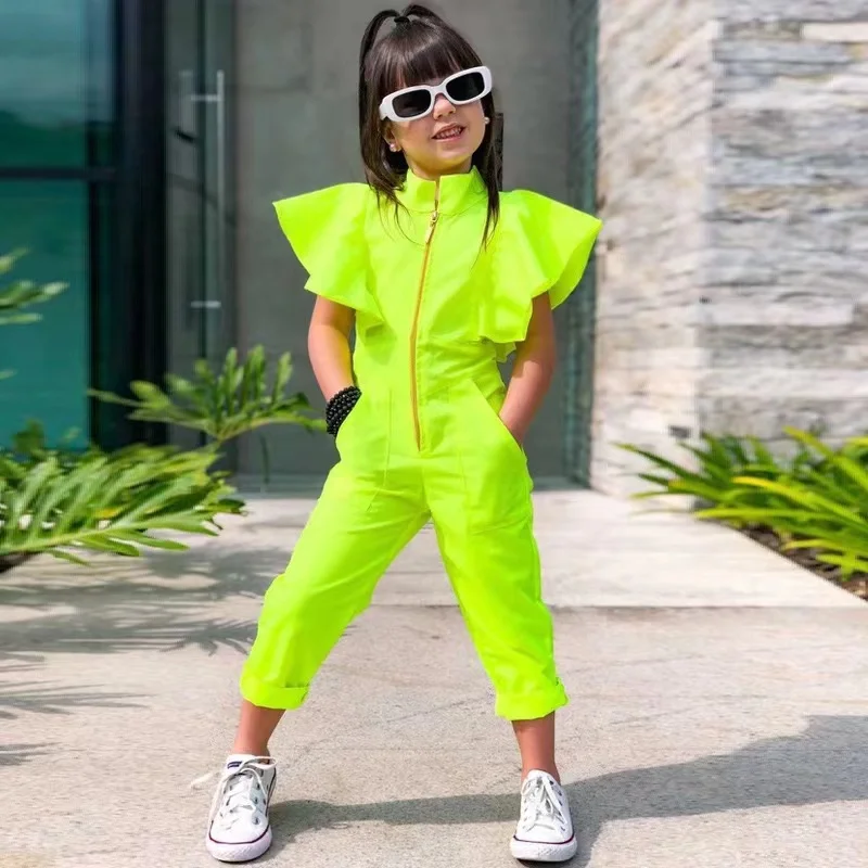 

J&H 2022 spring summer new arrivals kids clothes girls fashion green color toddler cotton Sleeveless Candy Cute Jumpsuit, 1 colors as picture