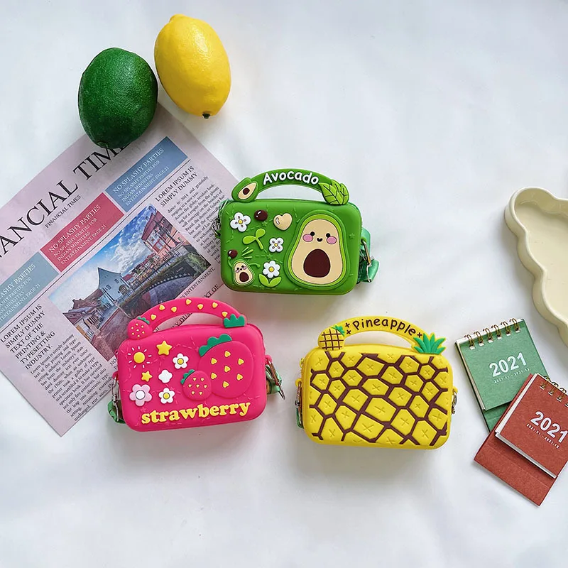 

kids purse 2021 new design fruit jelly coin purses cute toddler little girl purses monederos-de-silicon kawaii, Pink,green,yellow