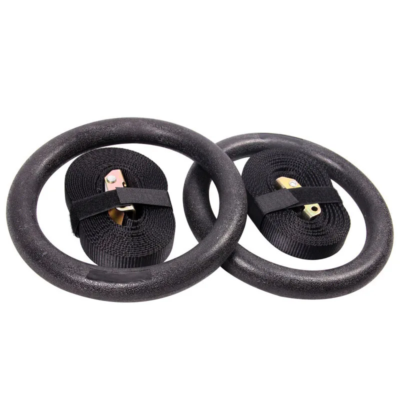 

Home gymnastic equipment fitness ring adjustable shoulder strap gymnastic ring wood Yoga set fitness plastic ABS fitness ring, Black
