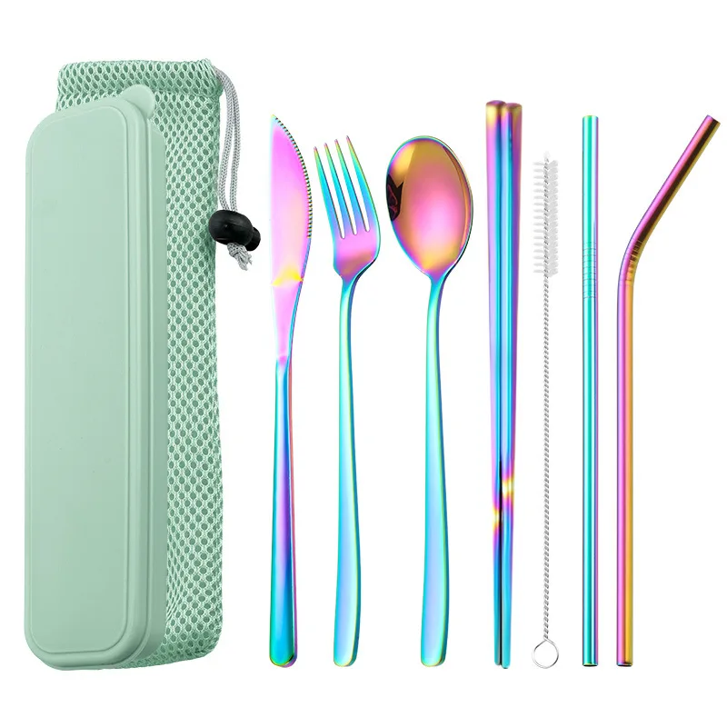 

Amazon Best Sell Travel Portable Flatware Set Stainless Steel Cutlery with Carrying Case, Silver,gold,rose gold,rainbow,black